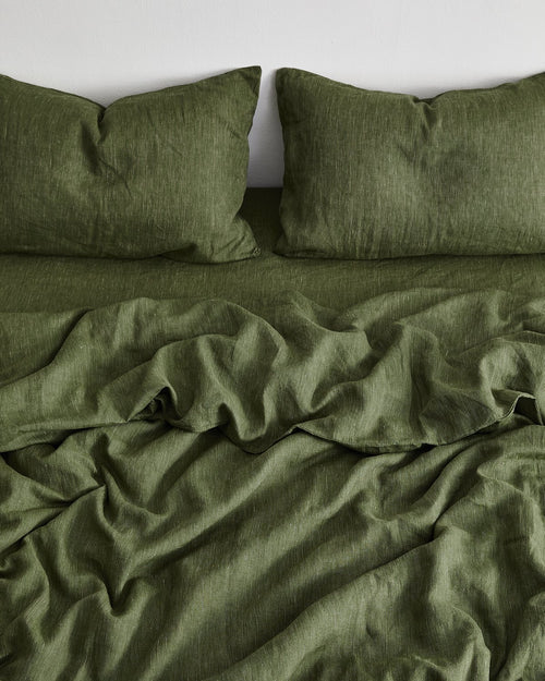 Olive Stripe 100% Flax Linen Pillowcases (Set of Two)