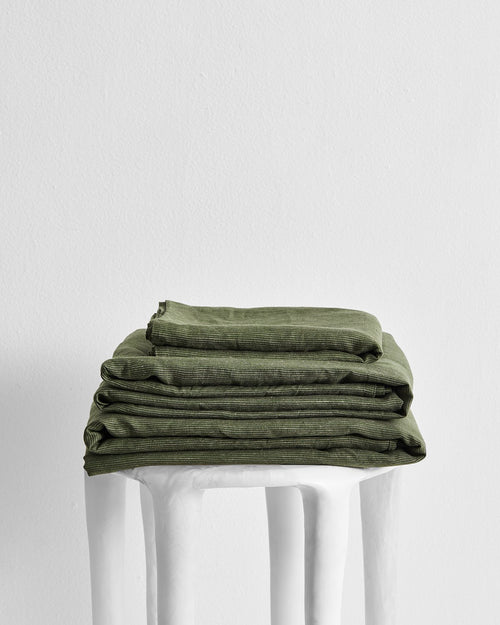 Olive Stripe 100% Flax Linen Sheet Set