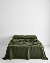 Load image into Gallery viewer, Olive Stripe 100% Flax Linen Sheet Set