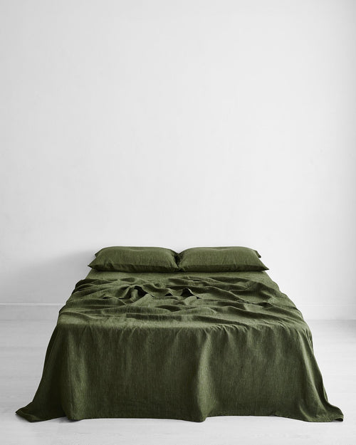 Olive Stripe 100% Flax Linen Sheet Set