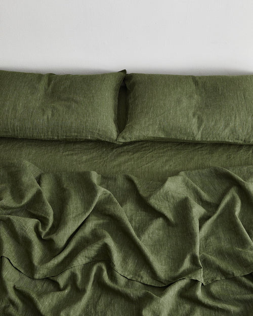 Olive Stripe 100% Flax Linen Sheet Set