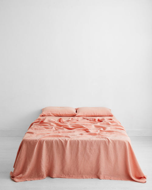 Peach 100% Flax Linen Sheet Set