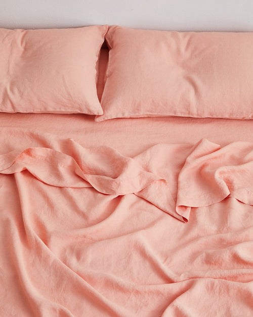 Peach 100% Flax Linen Sheet Set