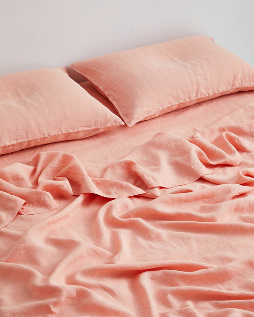 Peach 100% Flax Linen Fitted Sheet