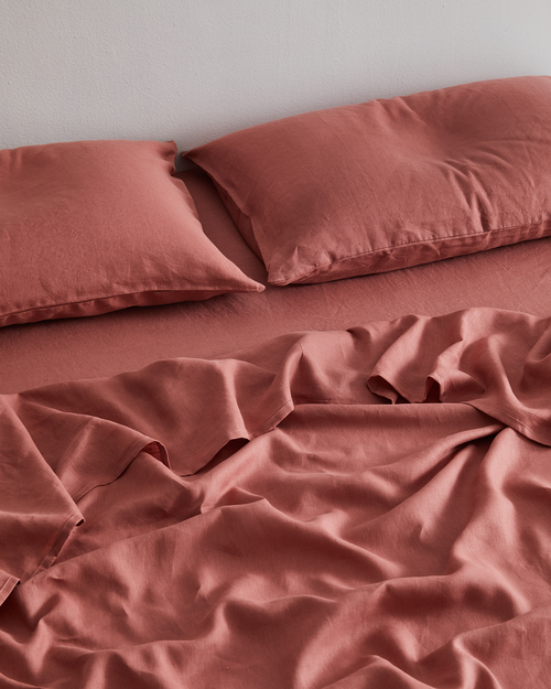 Pink Clay 100% Flax Linen Fitted Sheet