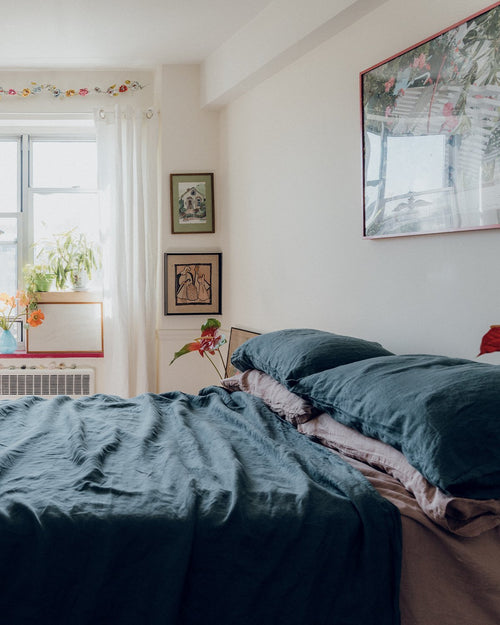 Petrol 100% Flax Linen Bedding Set