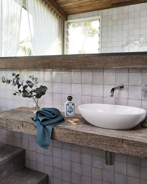 100% Linen Waffle Hand and Face Towel in Petrol