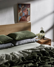 Load image into Gallery viewer, Olive Stripe 100% Flax Linen Duvet Cover