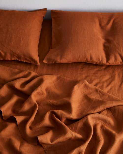 Rust 100% Flax Linen Sheet Set
