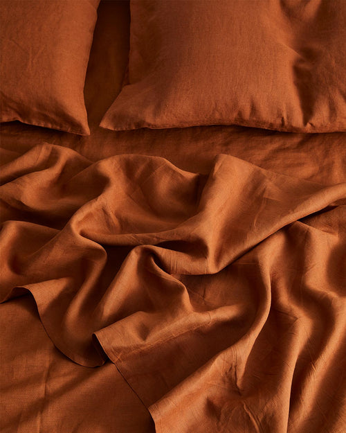 Rust 100% Flax Linen Fitted Sheet