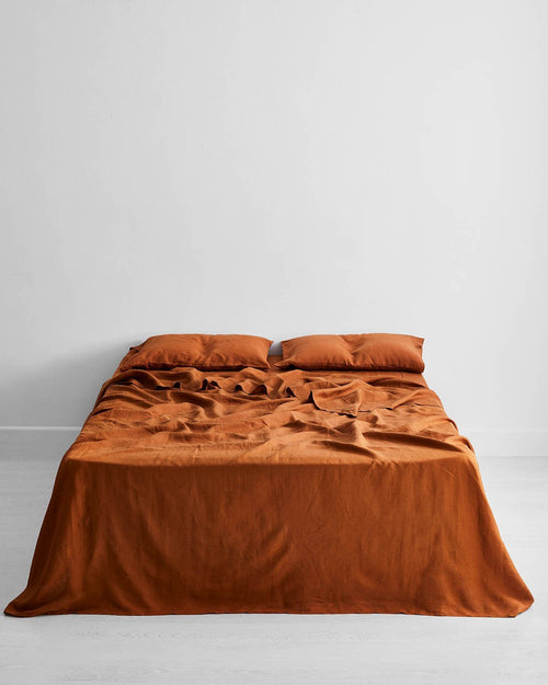 Rust 100% Flax Linen Flat Sheet