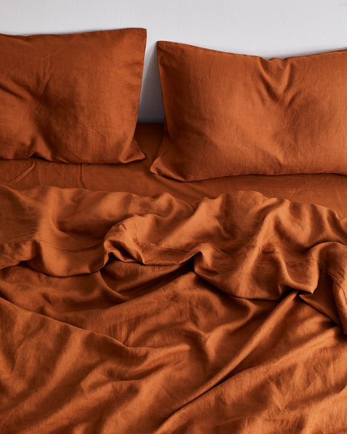 Rust 100% Flax Linen Bedding Set