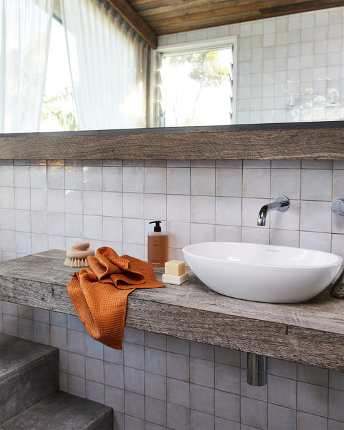 100% Linen Waffle Hand and Face Towel in Rust