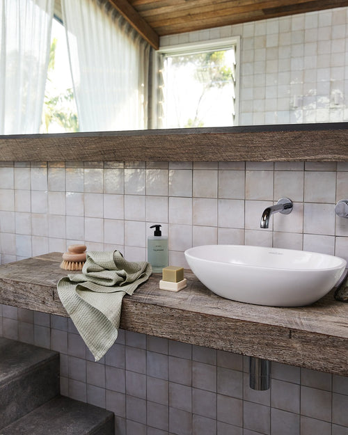 100% Linen Waffle Hand and Face Towel in Sage