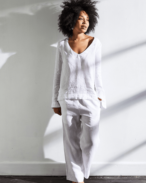100% French Flax Linen Top in White