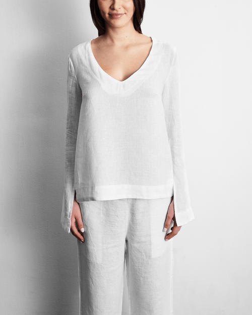 100% French Flax Linen Top in White