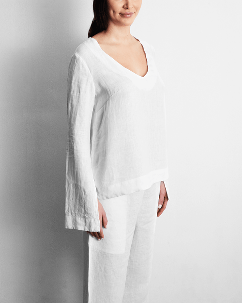 100% French Flax Linen Top in White