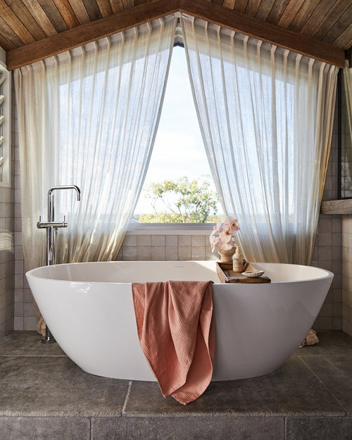 100% Linen Waffle Bath Towel in Terracotta