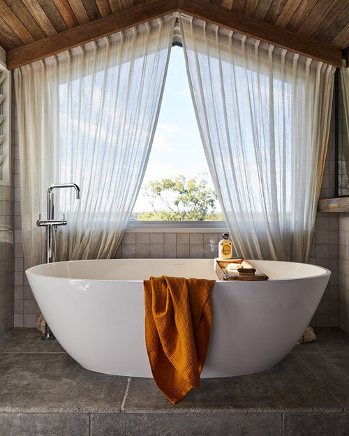 100% Linen Waffle Bath Towel in Turmeric