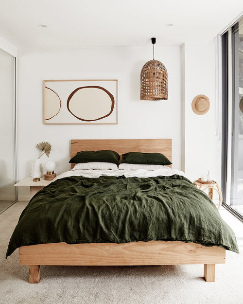 Olive 100% Flax Linen Duvet Cover