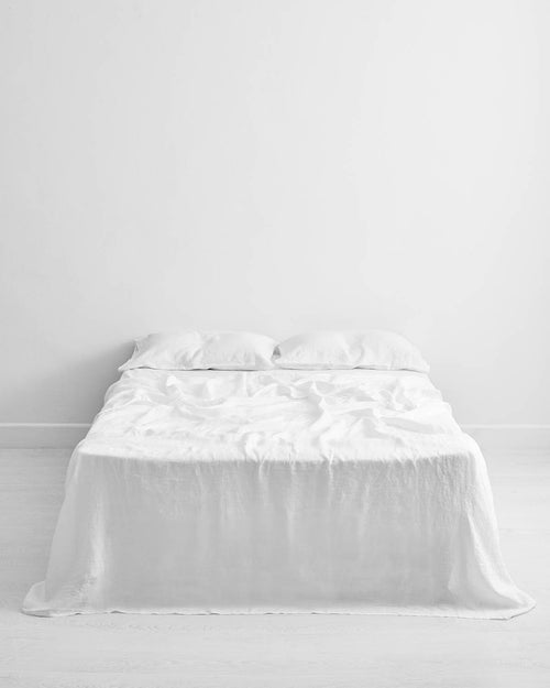 White 100% Flax Linen Flat Sheet