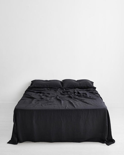 Charcoal 100% Flax Linen Flat Sheet