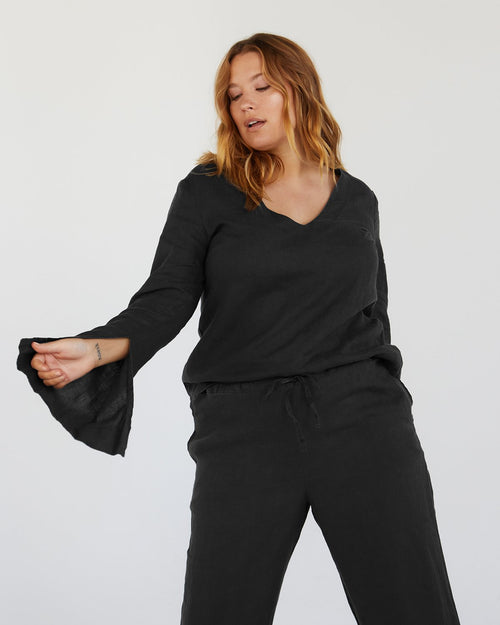 100% French Flax Linen Top in Charcoal