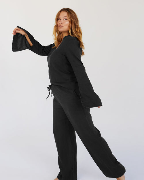 100% French Flax Linen Top in Charcoal