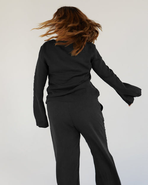 100% French Flax Linen Top in Charcoal