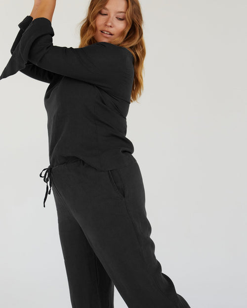 100% French Flax Linen Top in Charcoal