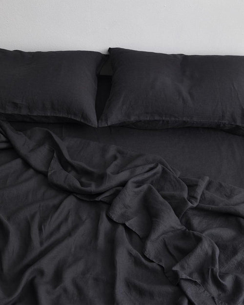 Charcoal 100% Flax Linen Fitted Sheet
