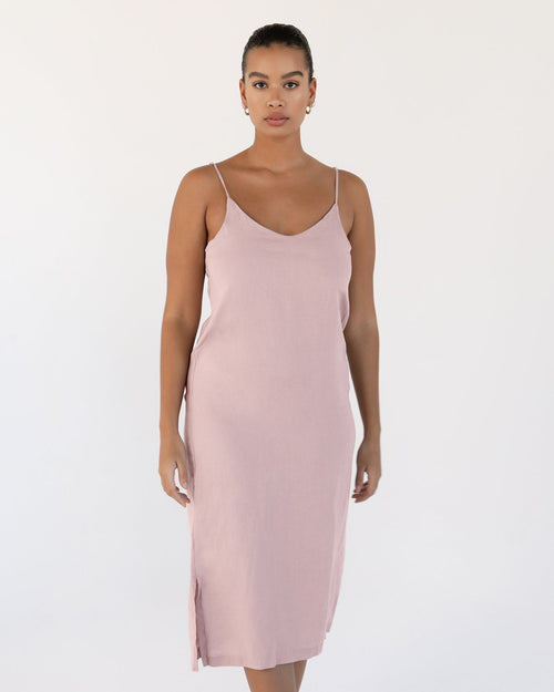 100% French Flax Linen Midi Dress in Lavender