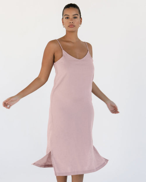 100% French Flax Linen Midi Dress in Lavender