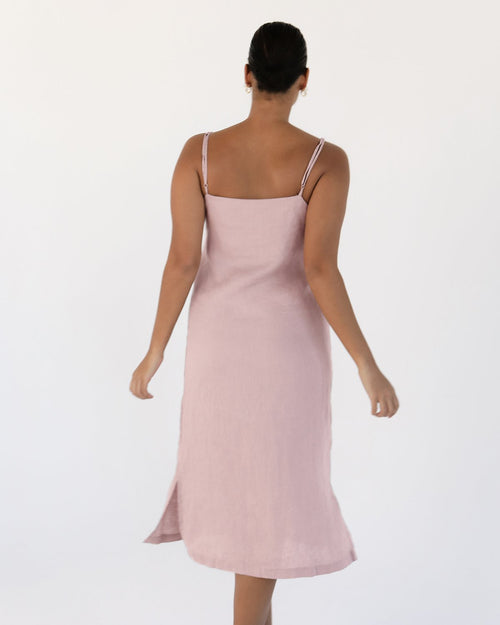 100% French Flax Linen Midi Dress in Lavender