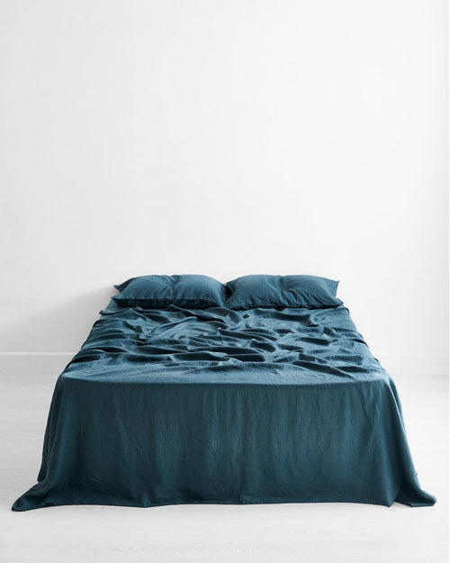 Petrol 100% Flax Linen Flat Sheet