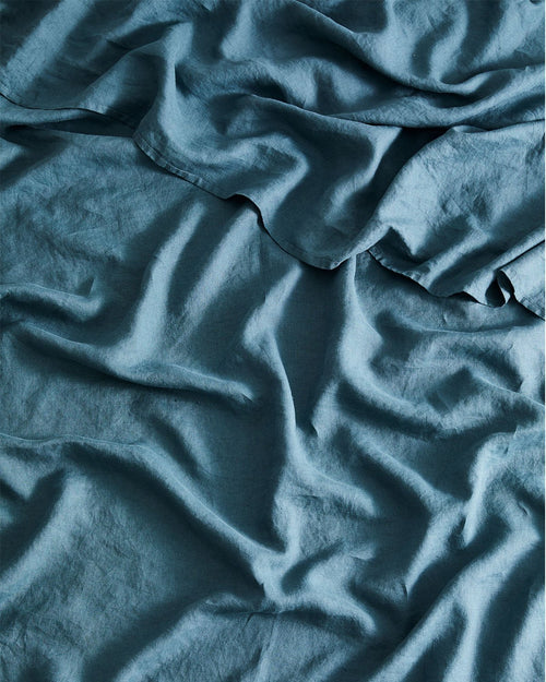 Petrol 100% Flax Linen Fitted Sheet