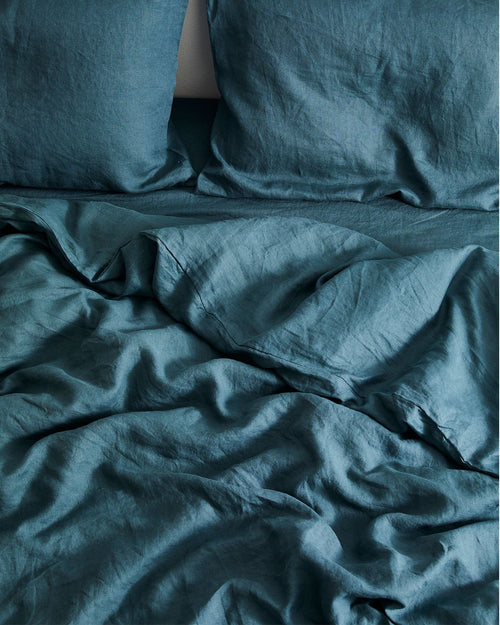 Petrol 100% Flax Linen Duvet Cover