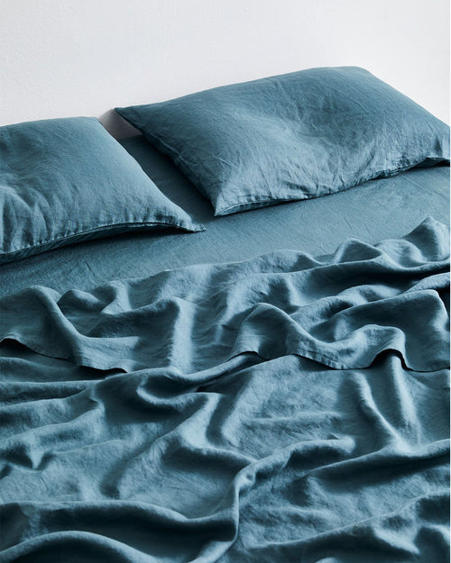 Petrol 100% Flax Linen Fitted Sheet