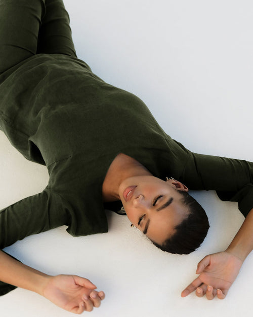 100% French Flax Linen Top in Olive