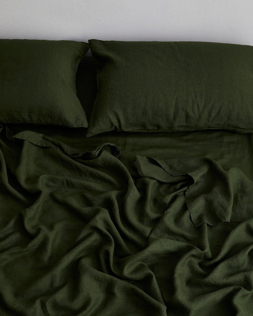 Olive 100% Flax Linen Fitted Sheet