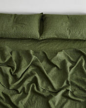 Load image into Gallery viewer, Olive Stripe 100% Flax Linen Fitted Sheet