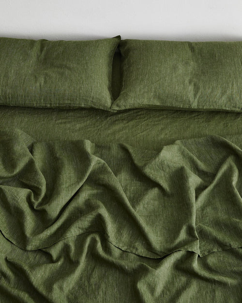 Olive Stripe 100% Flax Linen Fitted Sheet