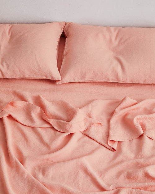 Peach 100% Flax Linen Fitted Sheet