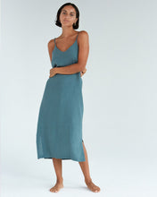 Load image into Gallery viewer, 100% French Flax Linen Midi Dress in Petrol