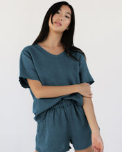 Load image into Gallery viewer, 100% French Flax Linen T-Shirt in Petrol