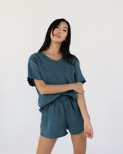 Load image into Gallery viewer, 100% French Flax Linen Shorts in Petrol