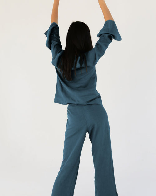 100% French Flax Linen Top in Petrol