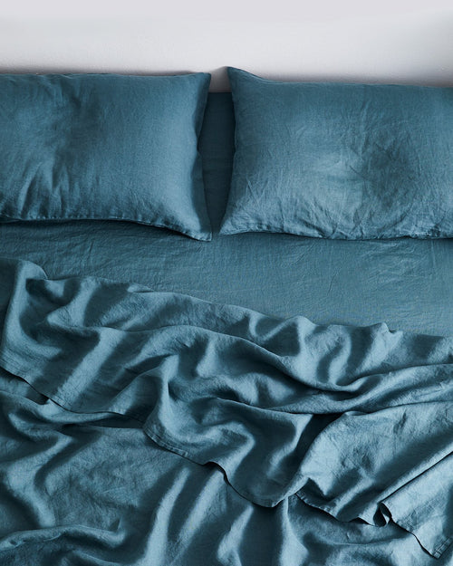 Petrol 100% Flax Linen Fitted Sheet