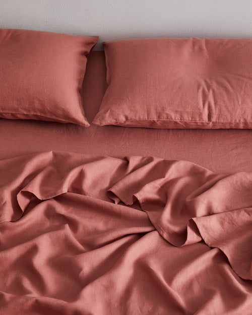 Pink Clay 100% Flax Linen Fitted Sheet