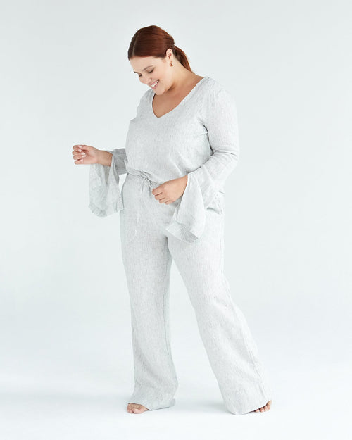 100% French Flax Linen Top in Pinstripe